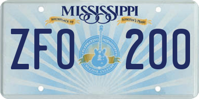 MS license plate ZFO200