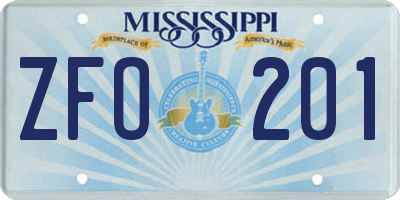 MS license plate ZFO201