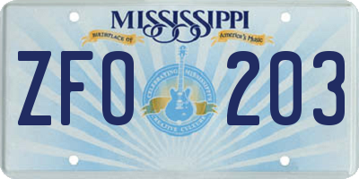 MS license plate ZFO203