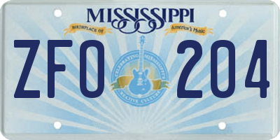 MS license plate ZFO204
