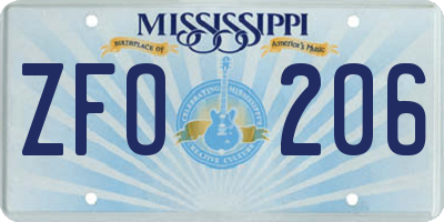 MS license plate ZFO206