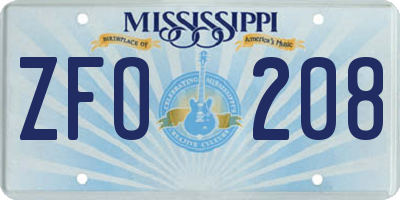 MS license plate ZFO208