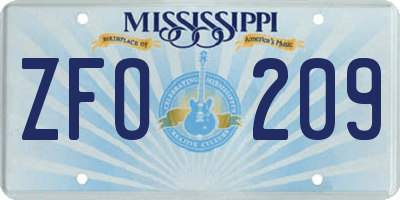 MS license plate ZFO209