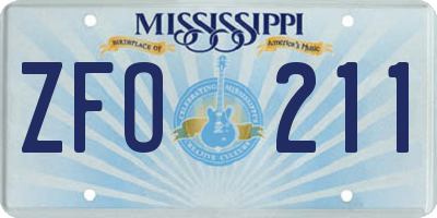 MS license plate ZFO211