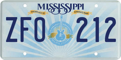MS license plate ZFO212