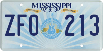 MS license plate ZFO213