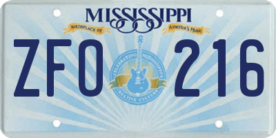 MS license plate ZFO216