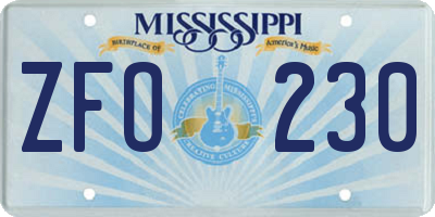 MS license plate ZFO230
