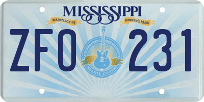 MS license plate ZFO231