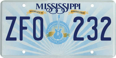 MS license plate ZFO232