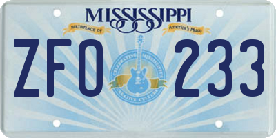 MS license plate ZFO233