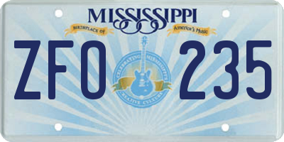 MS license plate ZFO235