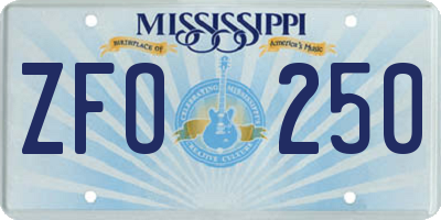 MS license plate ZFO250