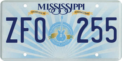 MS license plate ZFO255