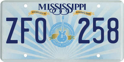 MS license plate ZFO258