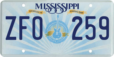 MS license plate ZFO259