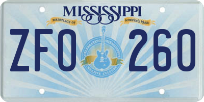 MS license plate ZFO260