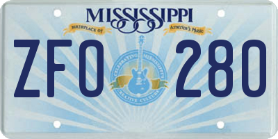 MS license plate ZFO280