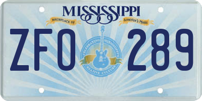 MS license plate ZFO289