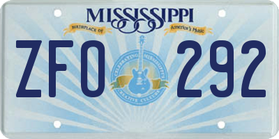 MS license plate ZFO292