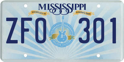 MS license plate ZFO301