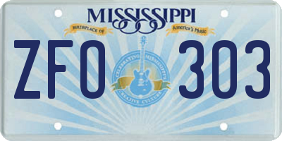 MS license plate ZFO303