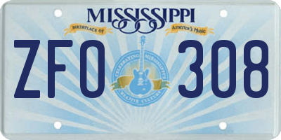 MS license plate ZFO308