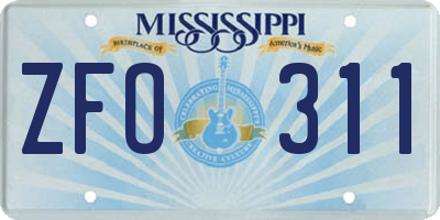 MS license plate ZFO311