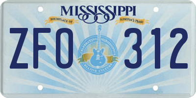 MS license plate ZFO312