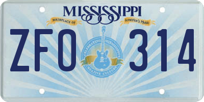MS license plate ZFO314