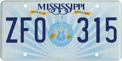 MS license plate ZFO315