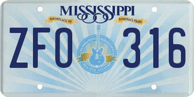 MS license plate ZFO316