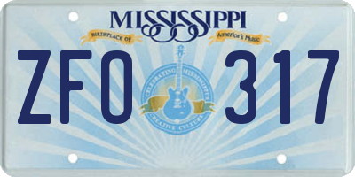 MS license plate ZFO317