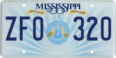 MS license plate ZFO320