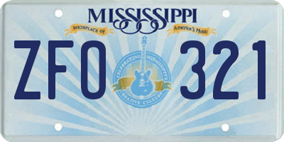 MS license plate ZFO321