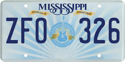 MS license plate ZFO326