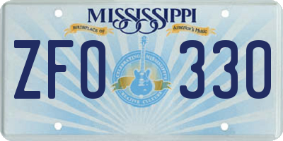 MS license plate ZFO330