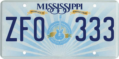 MS license plate ZFO333