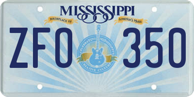 MS license plate ZFO350