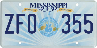 MS license plate ZFO355