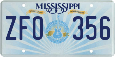 MS license plate ZFO356