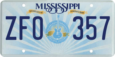 MS license plate ZFO357