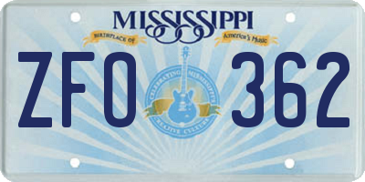 MS license plate ZFO362
