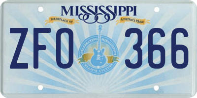 MS license plate ZFO366