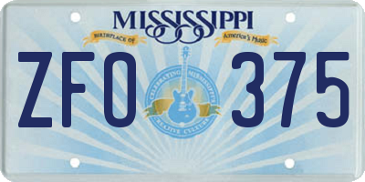 MS license plate ZFO375