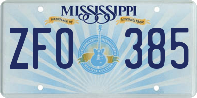 MS license plate ZFO385