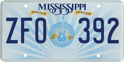MS license plate ZFO392