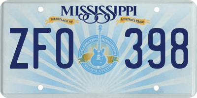 MS license plate ZFO398