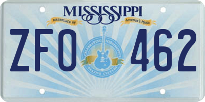 MS license plate ZFO462