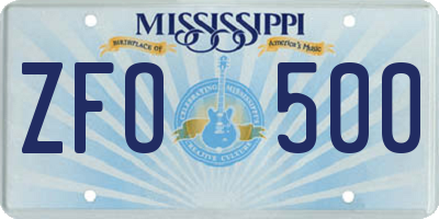 MS license plate ZFO500